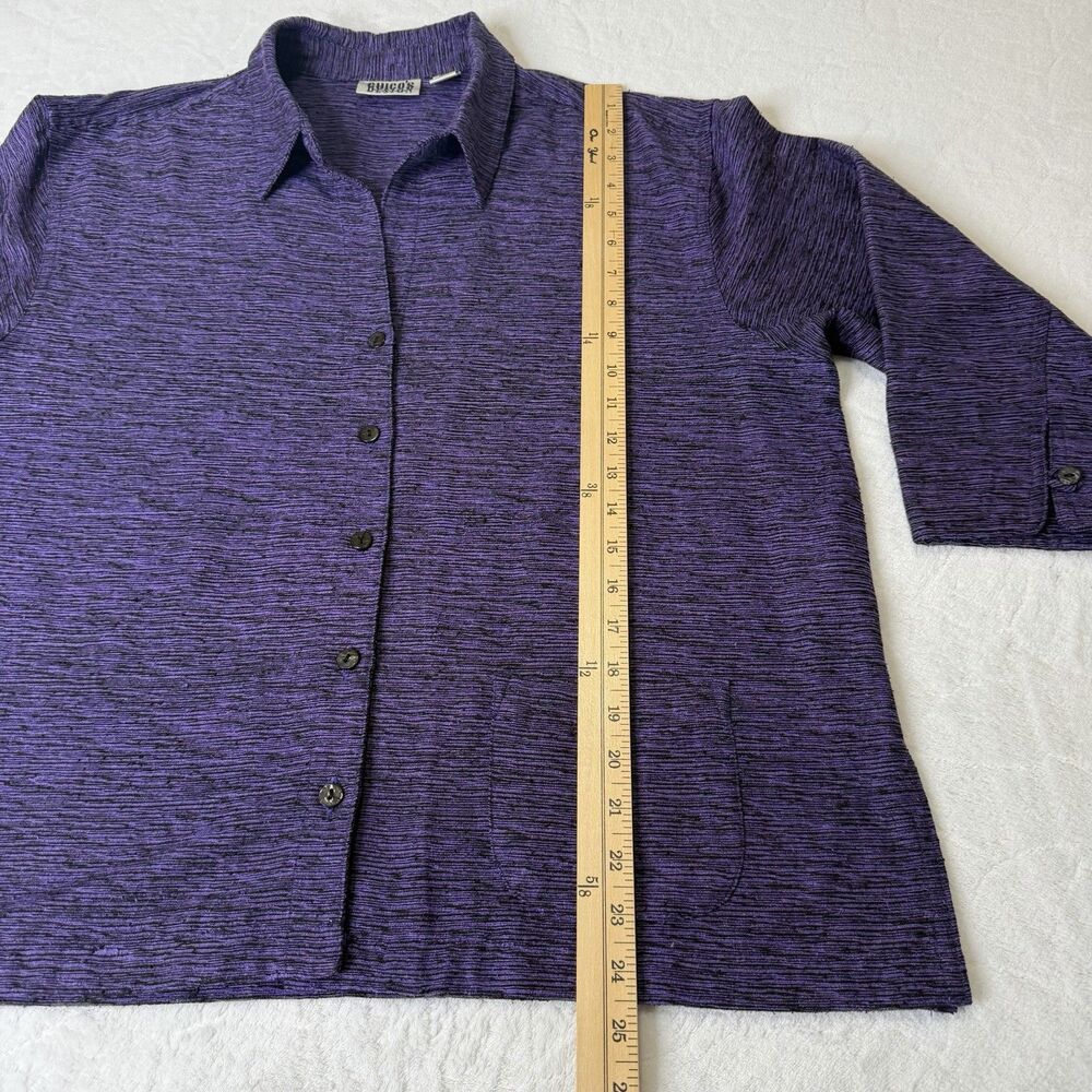Chicos Design 100% Silk Top Size 2 - Large Purple Textured Button Down Blouse - Picture 14 of 16